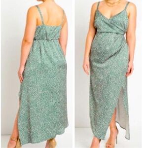 NWT Eloquii size 22 green midi wrap dress summer formal party wedding bridesmaid